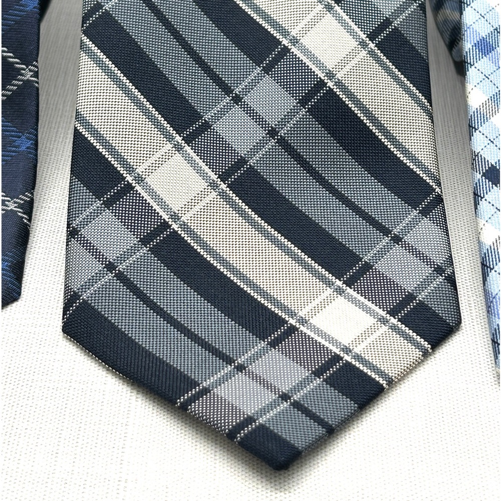 Jos A Bank Plaid Neck Tie Bundle of 3 Navy Royal Blue White 3 3/8-3.5” EUC - Picture 3 of 13